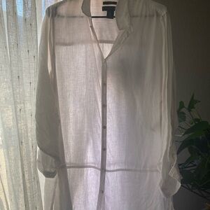 Tahari Linen White Blouse